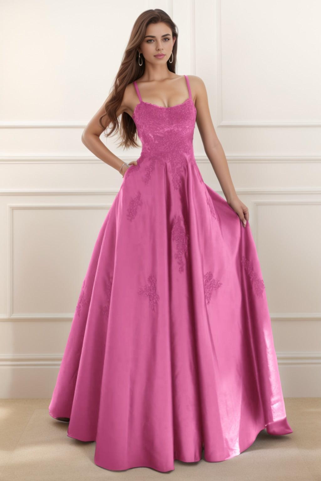 A-Line Floor Length Satin Prom Dress CS0458 - COCOMELODY