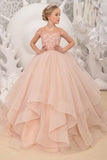 A-Line Illusion Cap Sleeve Ruffle Tulle Sweep-Brush Train Flower Girl Dresses 709465104920