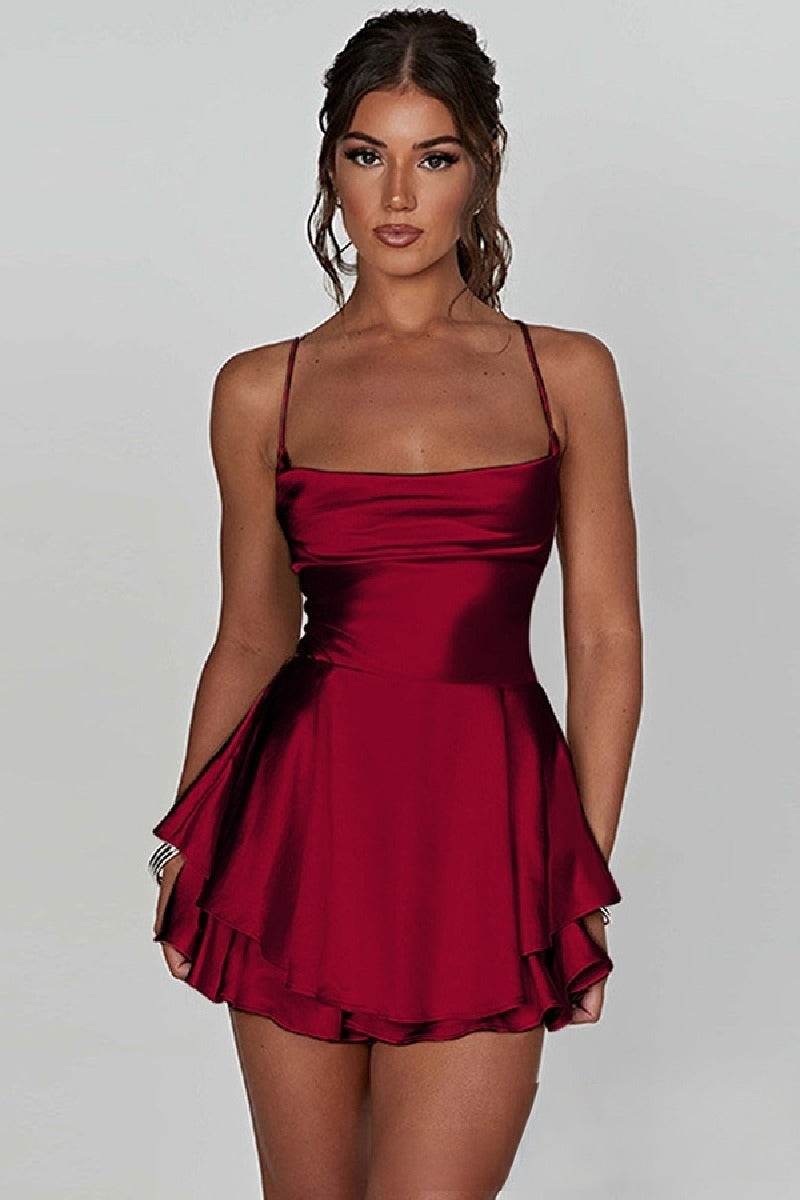 Short Mini Spaghetti Spandex Satin Cocktail Guest Dresses 911969027491 - COCOMELODY