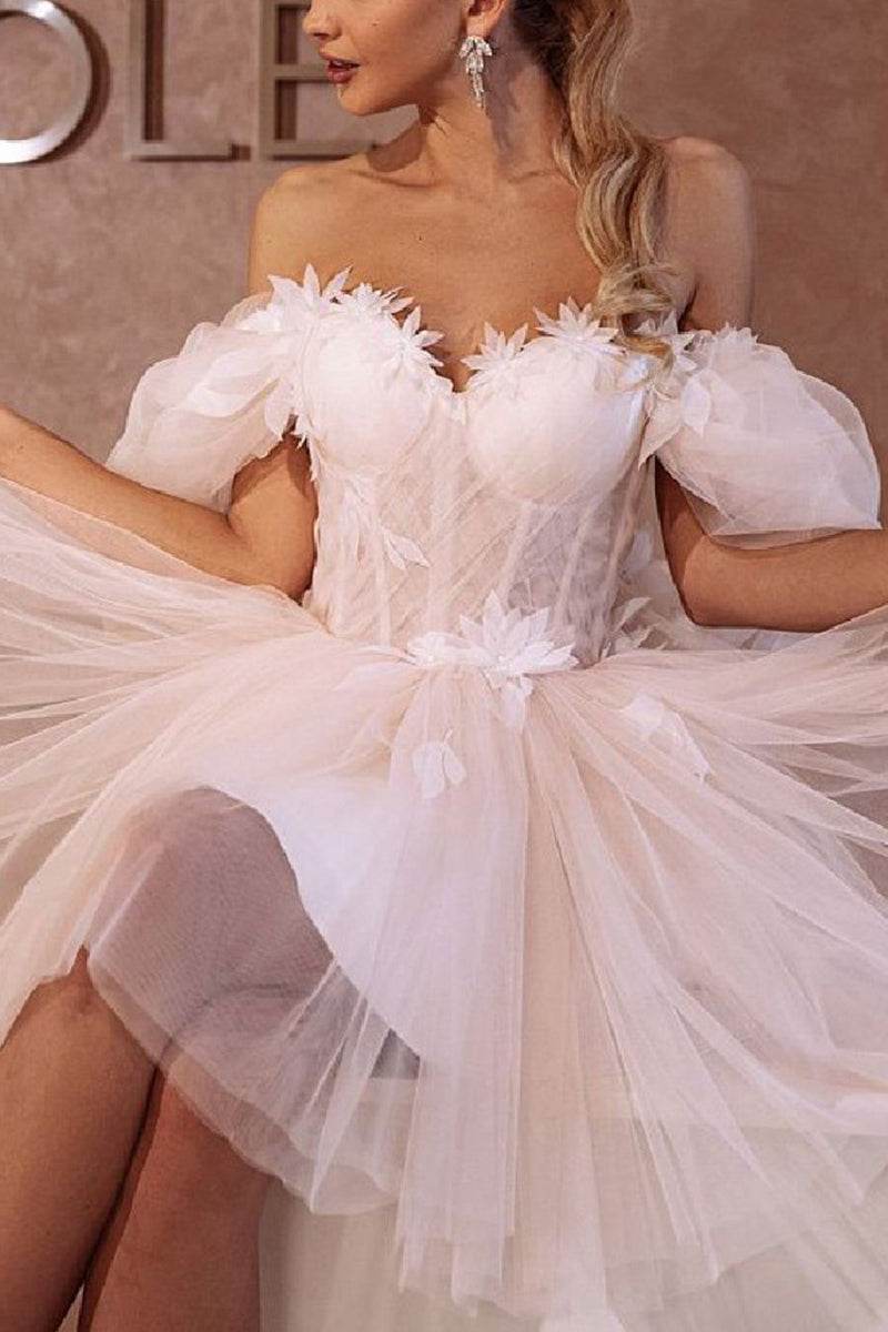 A-Line Short-Mini Tulle Little White Dress 100052 - COCOMELODY