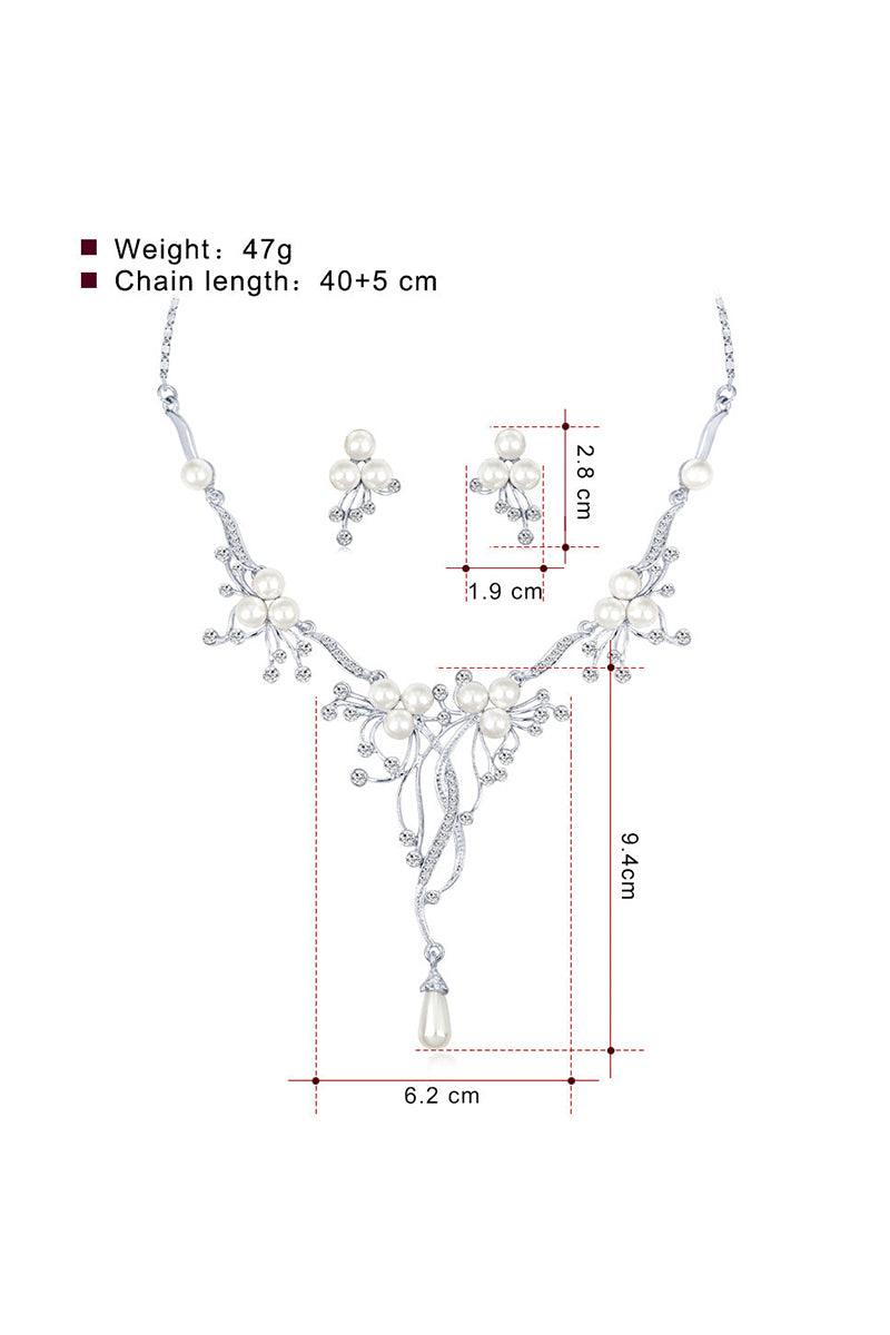 Alloy Zircon Pearl Necklace Earrings Jewelry 803869863410 - COCOMELODY
