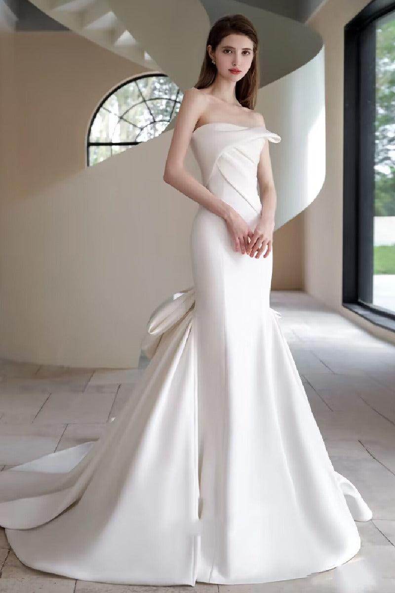 Trumpet-Mermaid Sweep-Brush Train Satin Wedding Dress 855056831342 - COCOMELODY