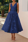 A-Line Tea Length Lace Wedding Guest Dress 936977177647