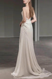 A-Line Sweep-Brush Train Luxuriant Satin Wedding Dress 697276695071 - COCOMELODY
