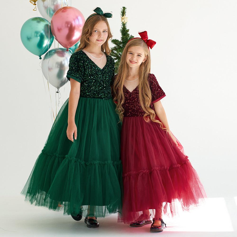 A-Line Maxi Sequined Tulle Flower Girl Dress 735143524780 - COCOMELODY