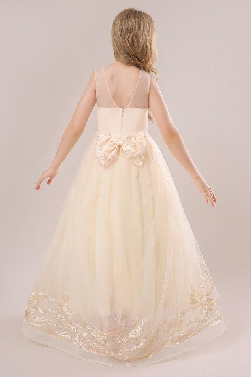 A-Line Illusion Neck Sleeveless Lace/Tulle Flower Girl Dresses 687333472255 - COCOMELODY