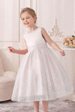 A-Line Scoop Neck Sleeveless Midi Tulle/Sequined Flower Girl Dresses 828722259586 - COCOMELODY