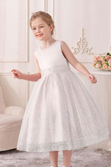 A-Line Scoop Neck Sleeveless Midi Tulle/Sequined Flower Girl Dresses 828722259586 - COCOMELODY