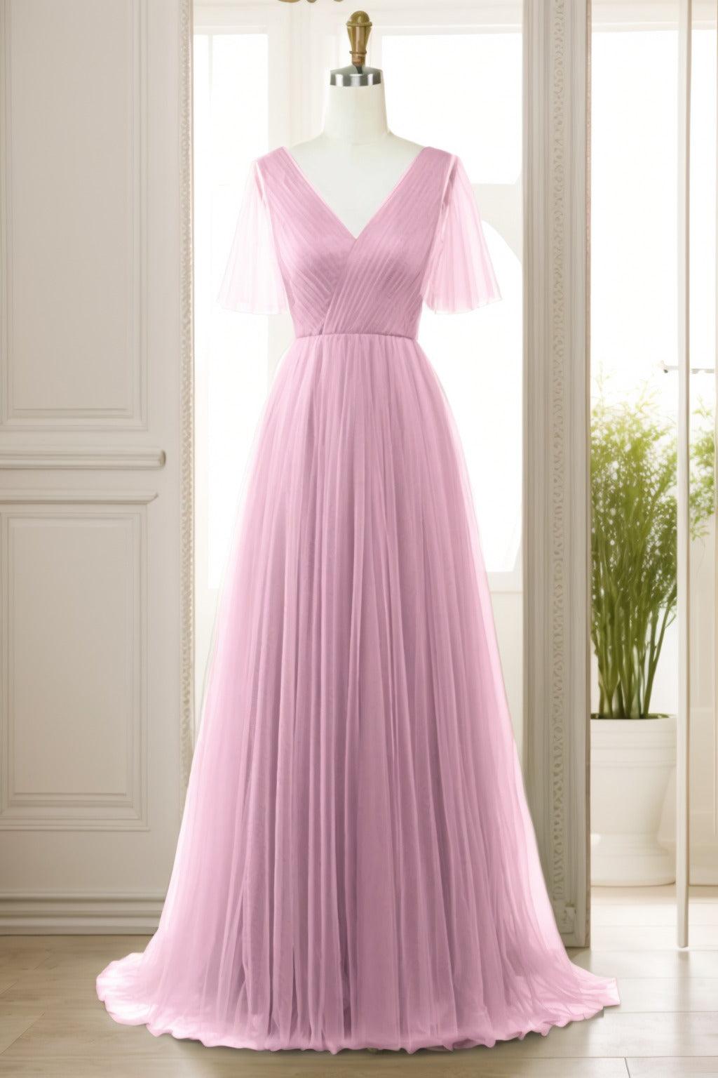 A-Line Sweep-Brush Train Tulle Prom Dress CS0472 - COCOMELODY