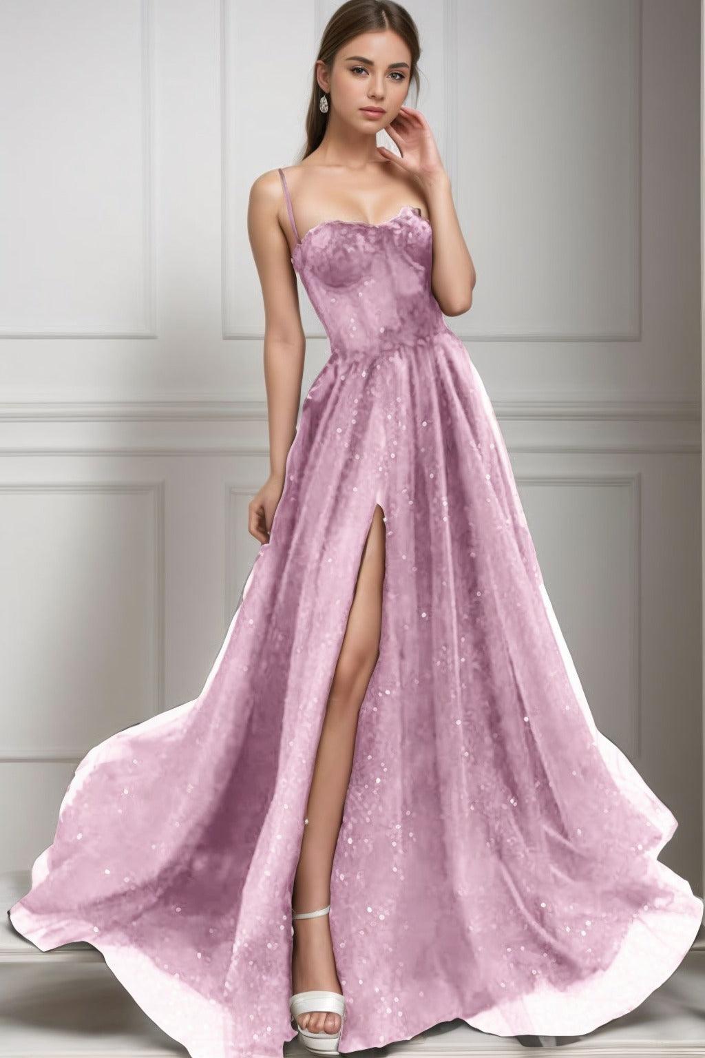 A-Line Sweep-Brush Train Tulle Prom Dress CS0439 - COCOMELODY