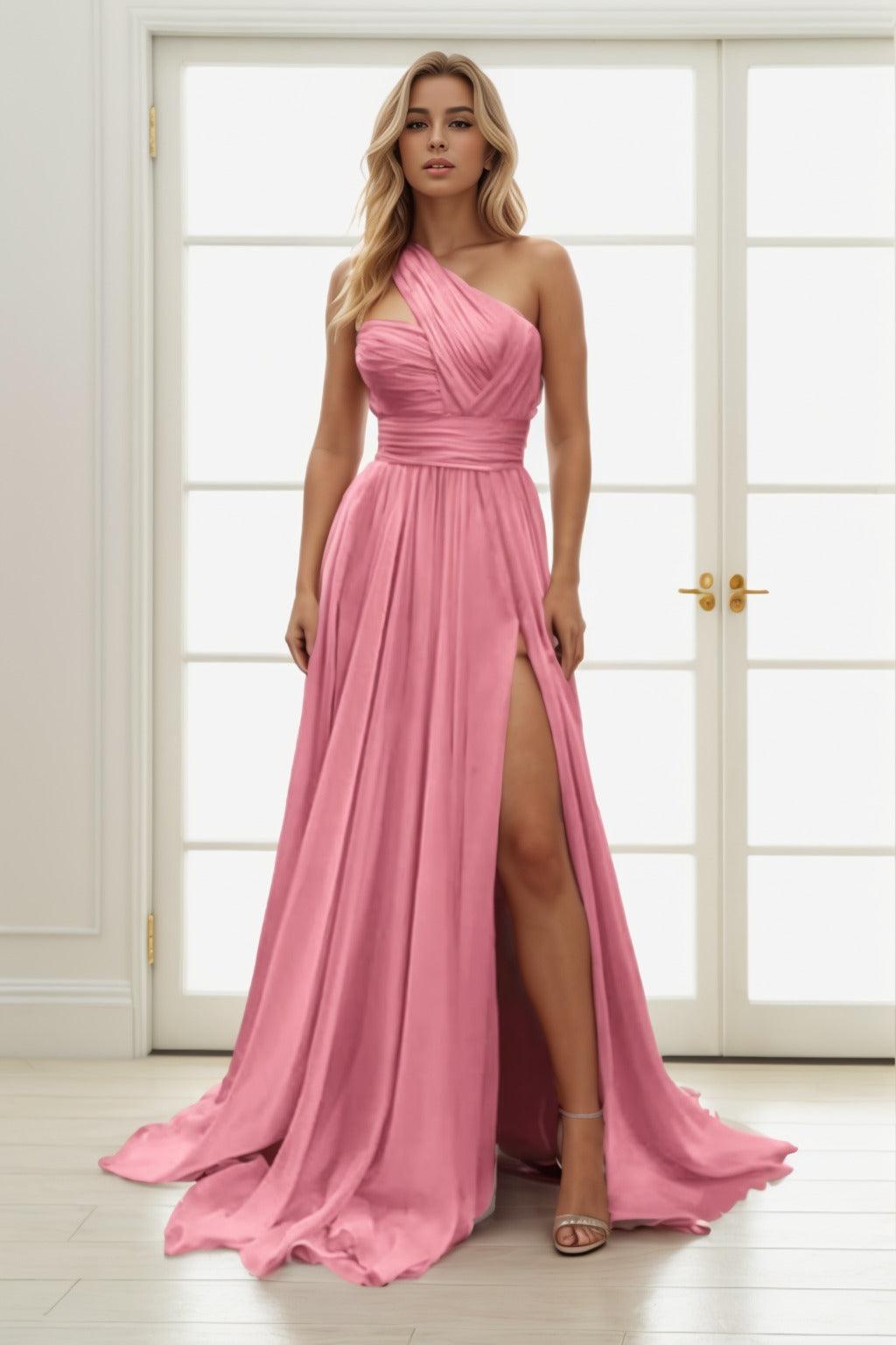 A-Line Sweep-Brush Train Chiffon Prom Dress CS0435 - COCOMELODY