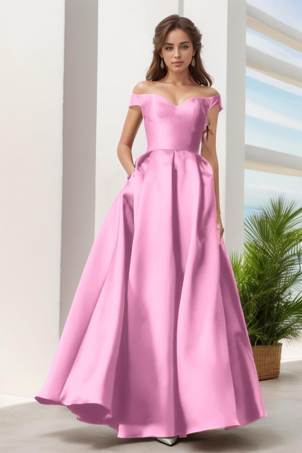 A-Line Floor Length Satin Prom Dress CS0408 - COCOMELODY