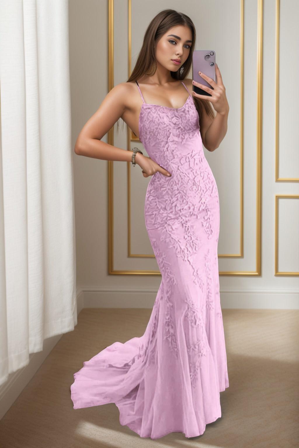 Trumpet-Mermaid Sweep-Brush Train Tulle Prom Dress CS0398 - COCOMELODY