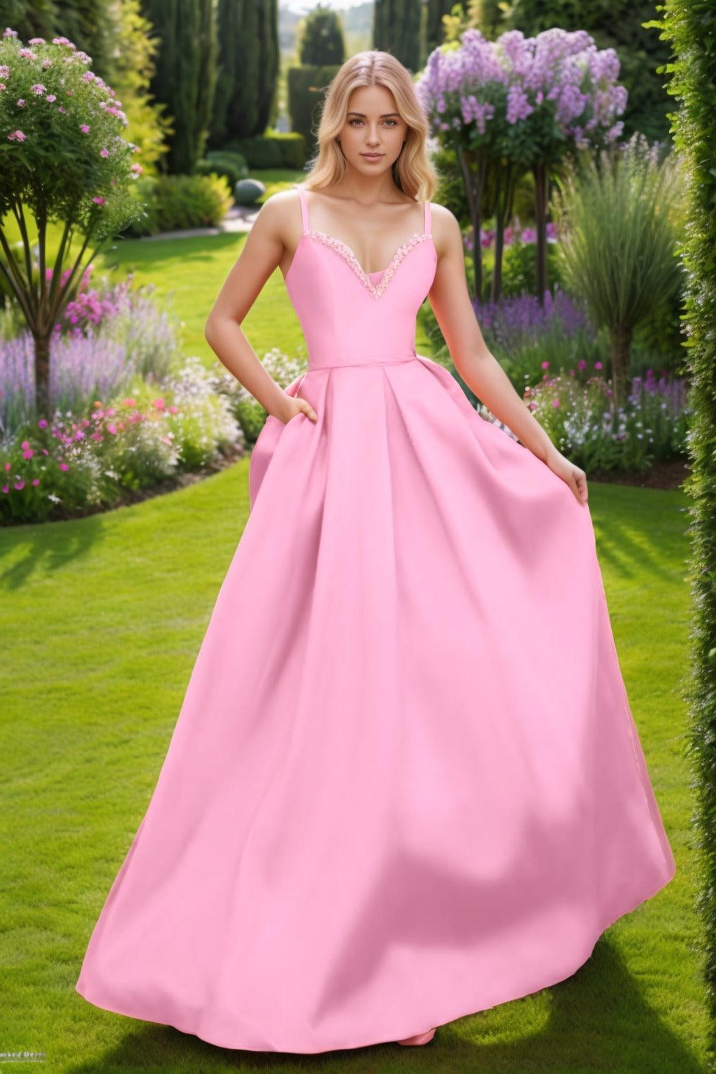 A-Line Floor Length Satin Prom Dress CS0451 - COCOMELODY