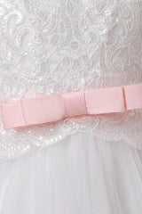 A-Line Scoop Neck 3/4 Length Sleeve Lace/Tulle Flower Girl Dresses 720237891676 - COCOMELODY