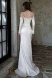 Sheath-Column Sweep-Brush Train Satin Wedding Dress 851237427674