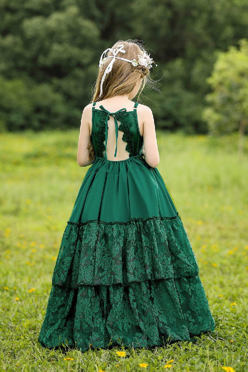 A-Line V-Neck Neckline Sleeveless Maxi Chiffon Flower Girl Dresses 751591439858 - COCOMELODY