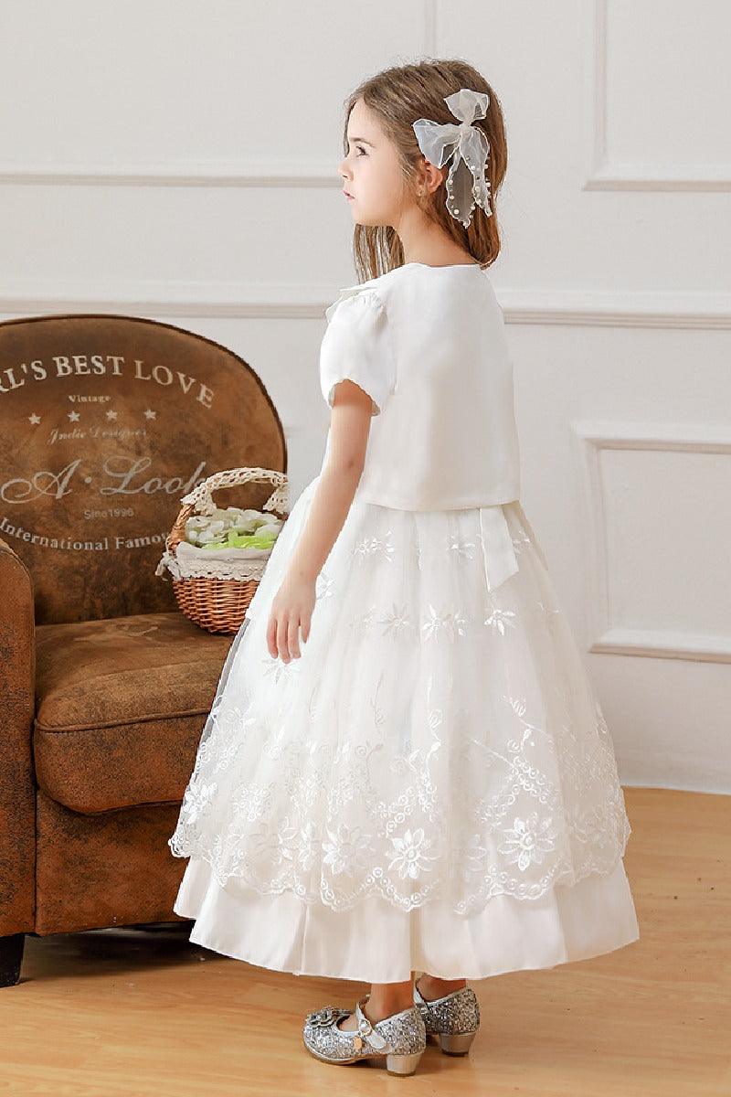 A-Line/two-piece Scoop Neck Long Sleeve Lace Flower Girl Dresses 785738686737 - COCOMELODY