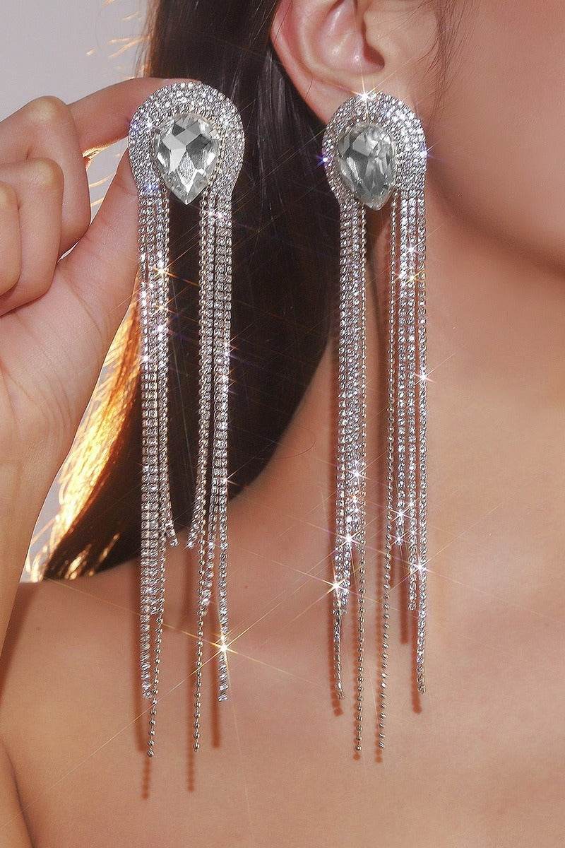 Rhinestone/Tassels Drop Earrings 782231045208 - COCOMELODY