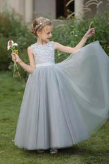 A-Line/Princess Scoop Neck Tulle Flower Girl Dresses With Sash/Bow 797915415325 - COCOMELODY