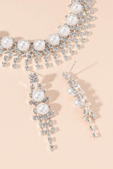 Elegant Pearl/Zircon Wedding Earrings/Necklace Jewelry Sets (Set of 2) 694954276953 - COCOMELODY