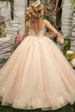 Floor Length A-Line Illusion Applique Flower Girl Dresses 673761187442