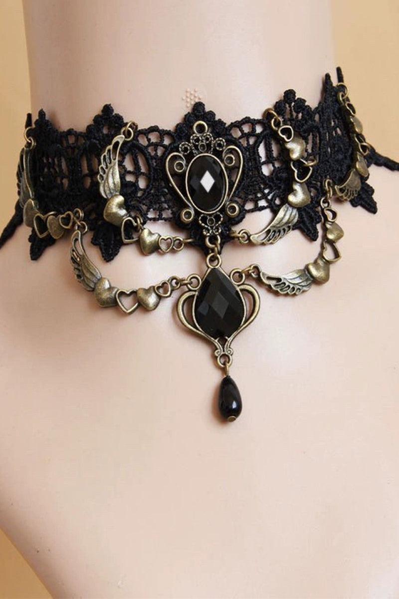 Lace and Alloy Necklaces with Crystals 630482029009 - COCOMELODY