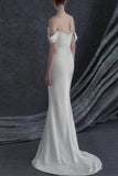 Sheath-Column Sweep-Brush Train Satin Wedding Dress 683314691959 - COCOMELODY