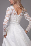A-Line Tea Length Lace Satin Little White Dress 100017 - COCOMELODY