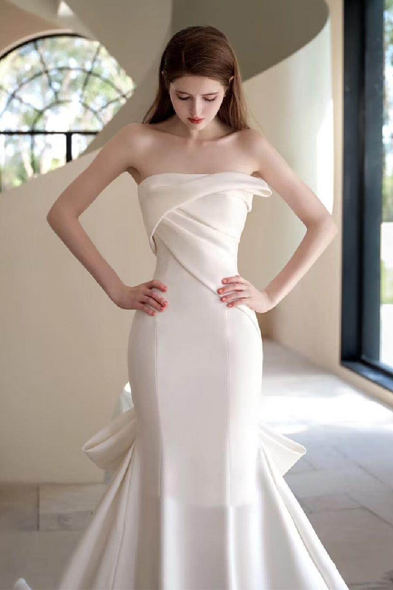 Trumpet-Mermaid Sweep-Brush Train Satin Wedding Dress 855056831342 - COCOMELODY