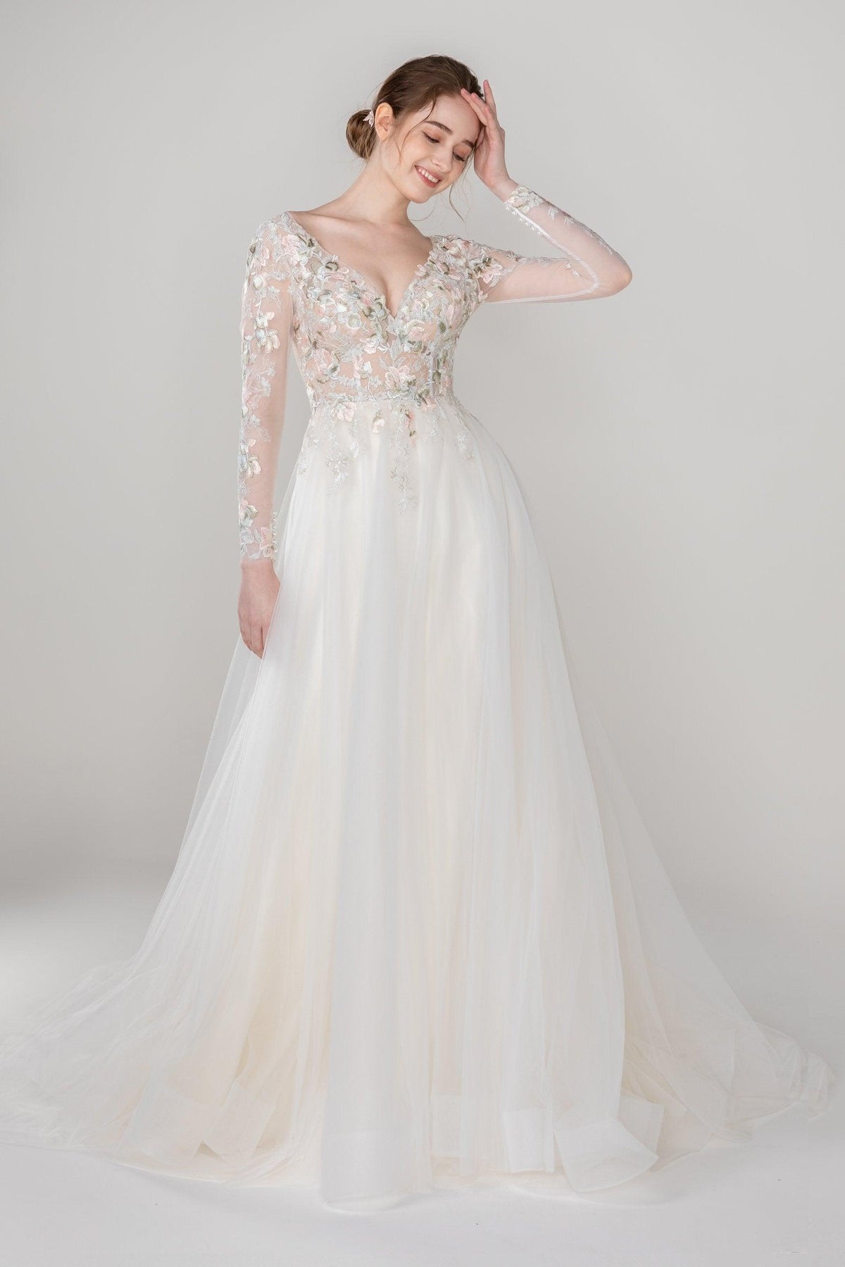 A-Line Court Train Tulle Lace Wedding Dress CW2535 - COCOMELODY