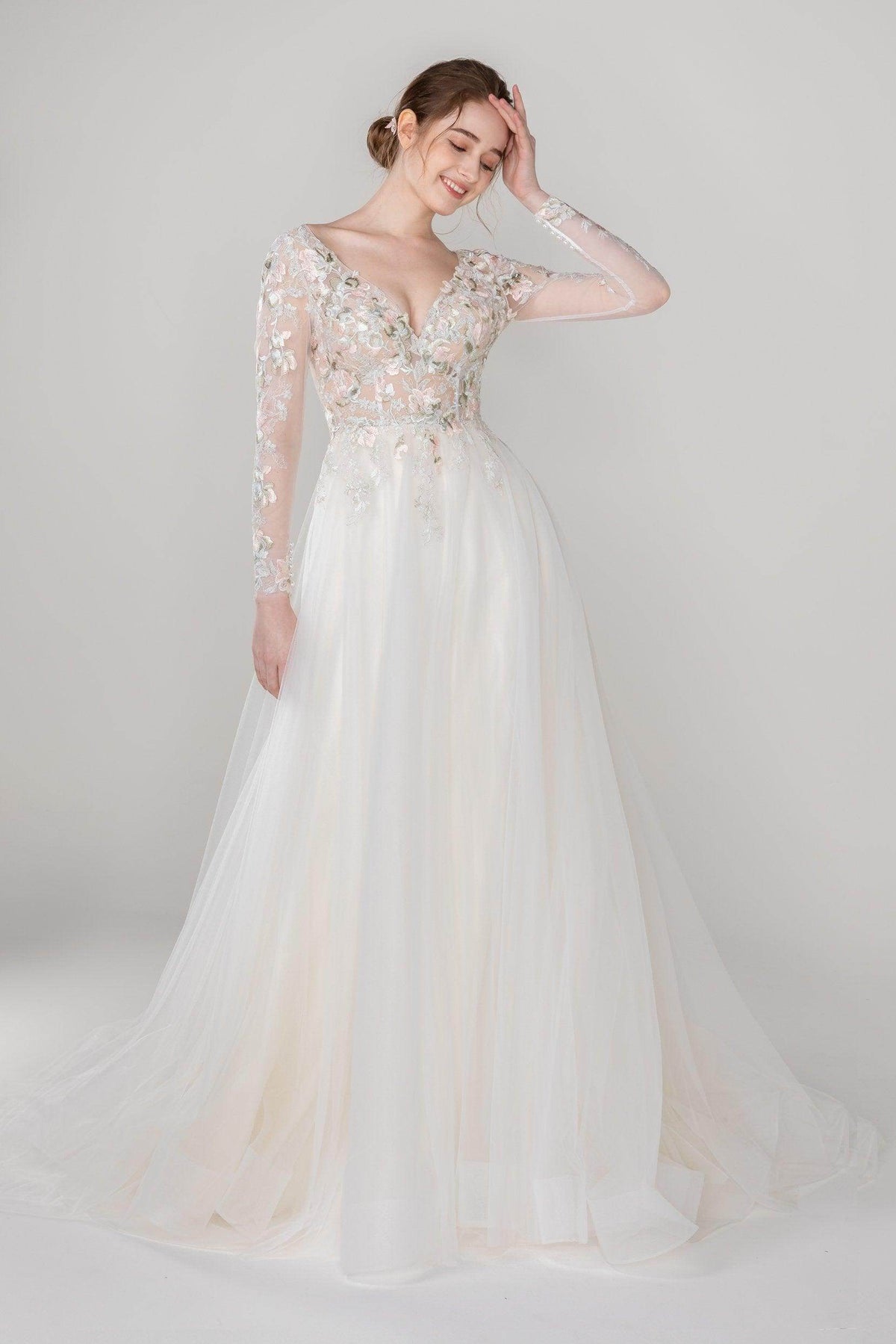 A-Line Court Train Tulle Lace Wedding Dress CW2535 - COCOMELODY