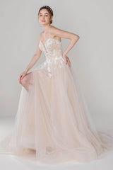 A-Line Court Train Tulle Wedding Dress CW2533 - COCOMELODY