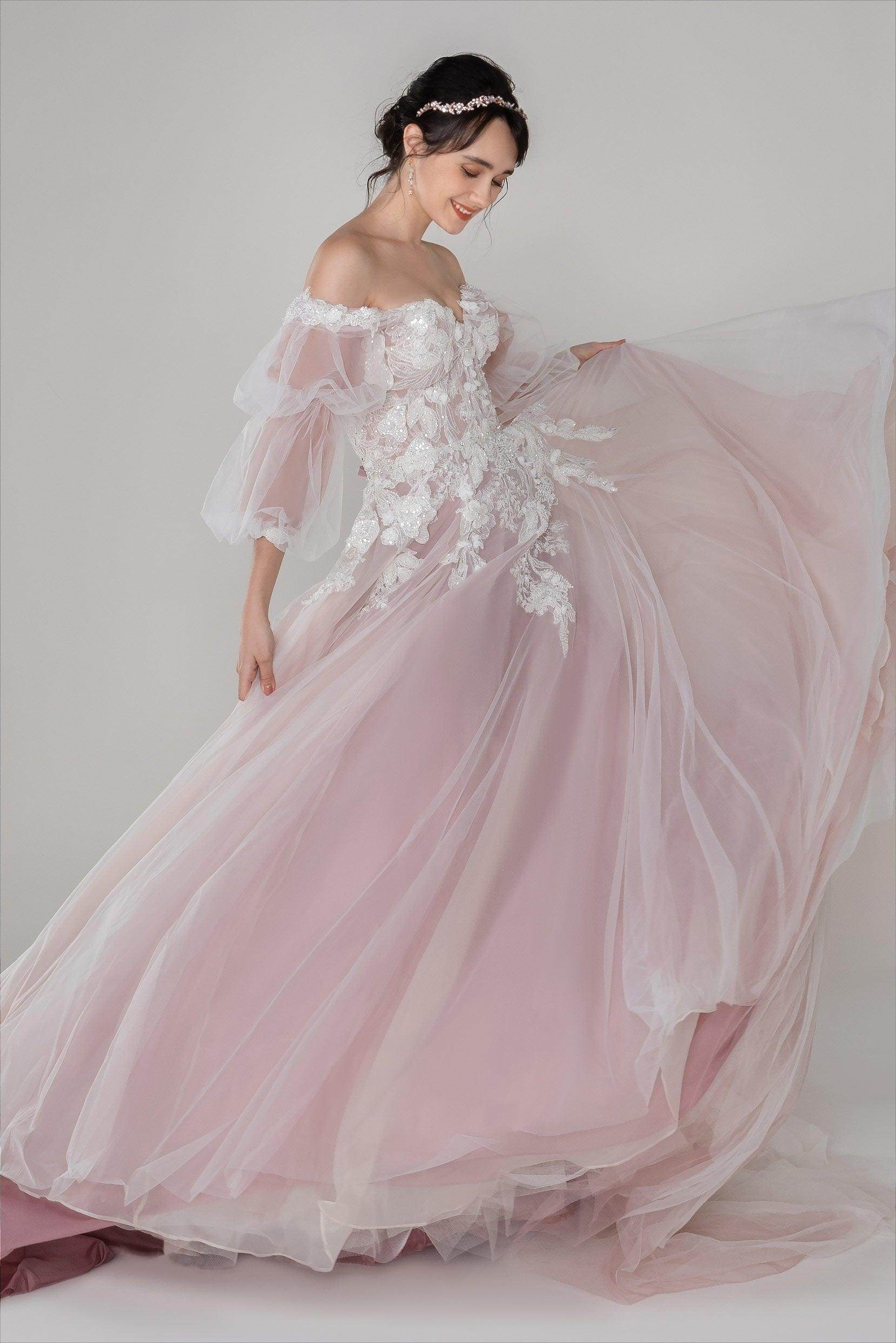 A-Line Chapel Train Tulle Wedding Dress CW2498 - COCOMELODY