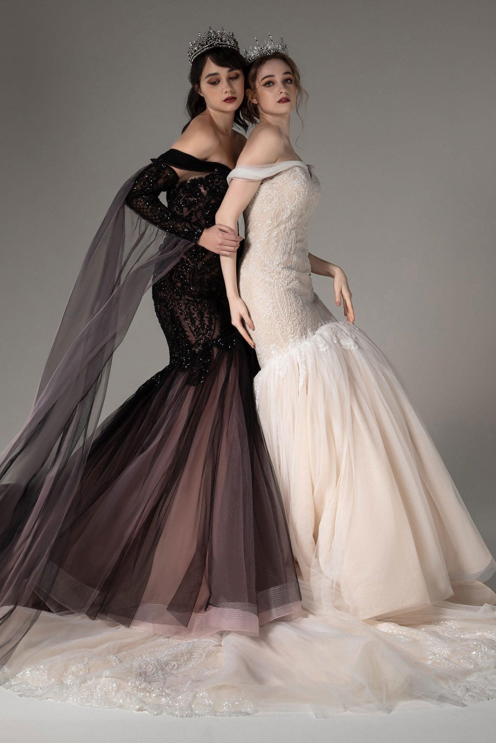 Trumpet-Mermaid Chapel Train Sequined Lace Wedding Dress CW2508 - COCOMELODY