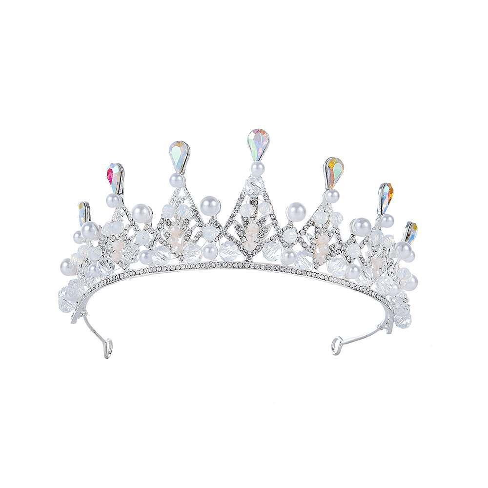 Bridal handmade Pearl tiara Pop Crystal accessories Princess headband Alloy rhinestone Women's Tiara 625613705276 - COCOMELODY