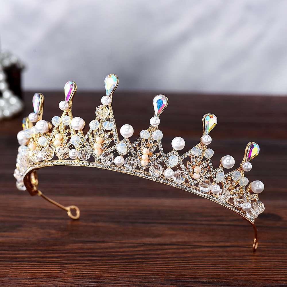 Bridal handmade Pearl tiara Pop Crystal accessories Princess headband Alloy rhinestone Women's Tiara 625613705276 - COCOMELODY