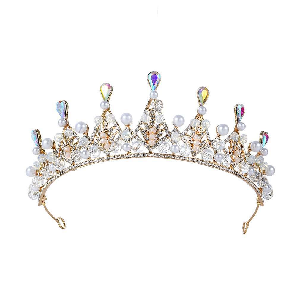 Bridal handmade Pearl tiara Pop Crystal accessories Princess headband Alloy rhinestone Women's Tiara 625613705276 - COCOMELODY