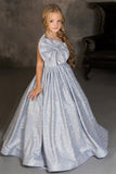 One Shoulder Large Bow Glitter Floor Length Flower Girl Dresses 699891566672