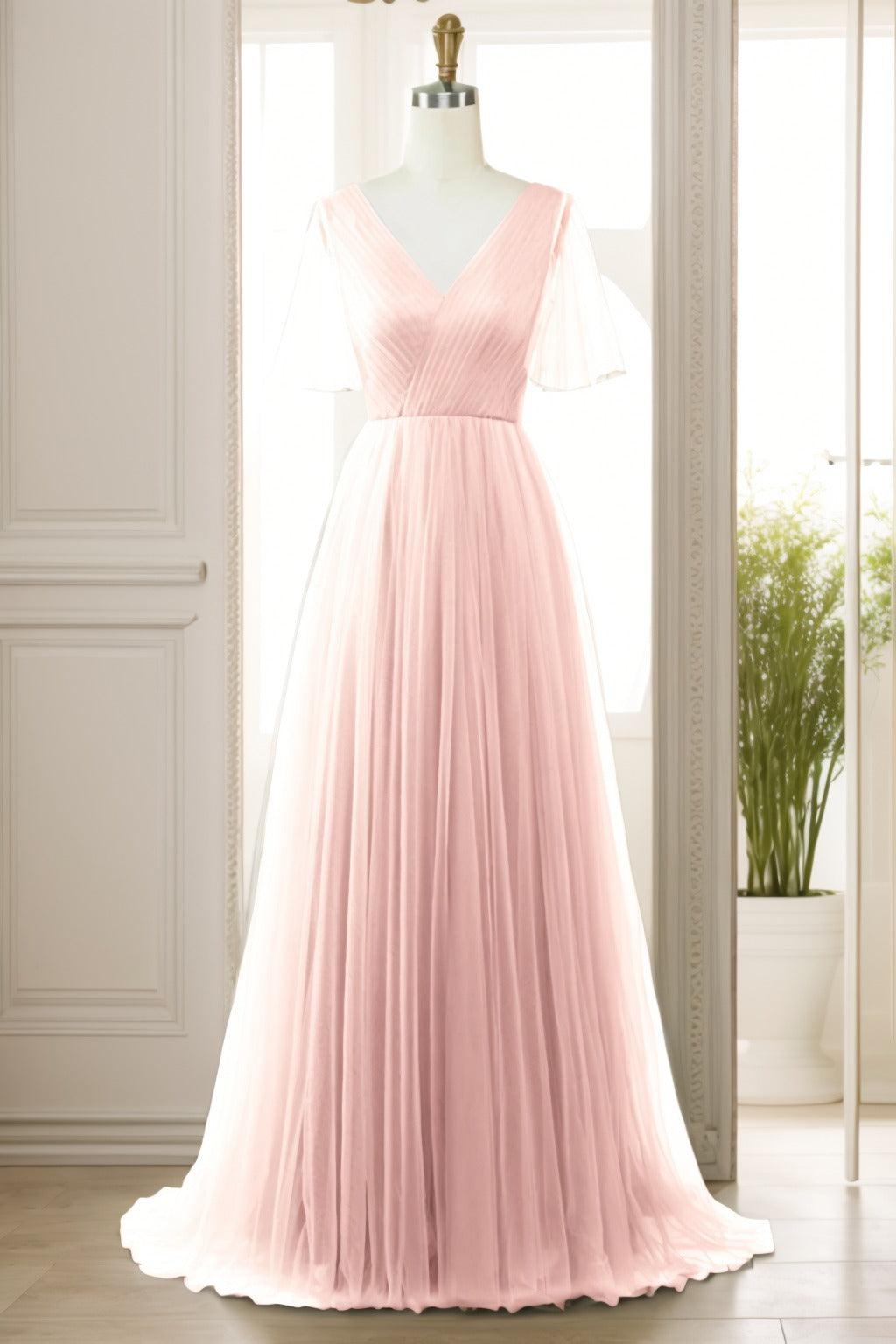 A-Line Sweep-Brush Train Tulle Prom Dress CS0472 - COCOMELODY