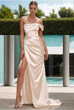 Sheath-Column Sweep-Brush Train Silk-Like Prom Dress CS0437 - COCOMELODY