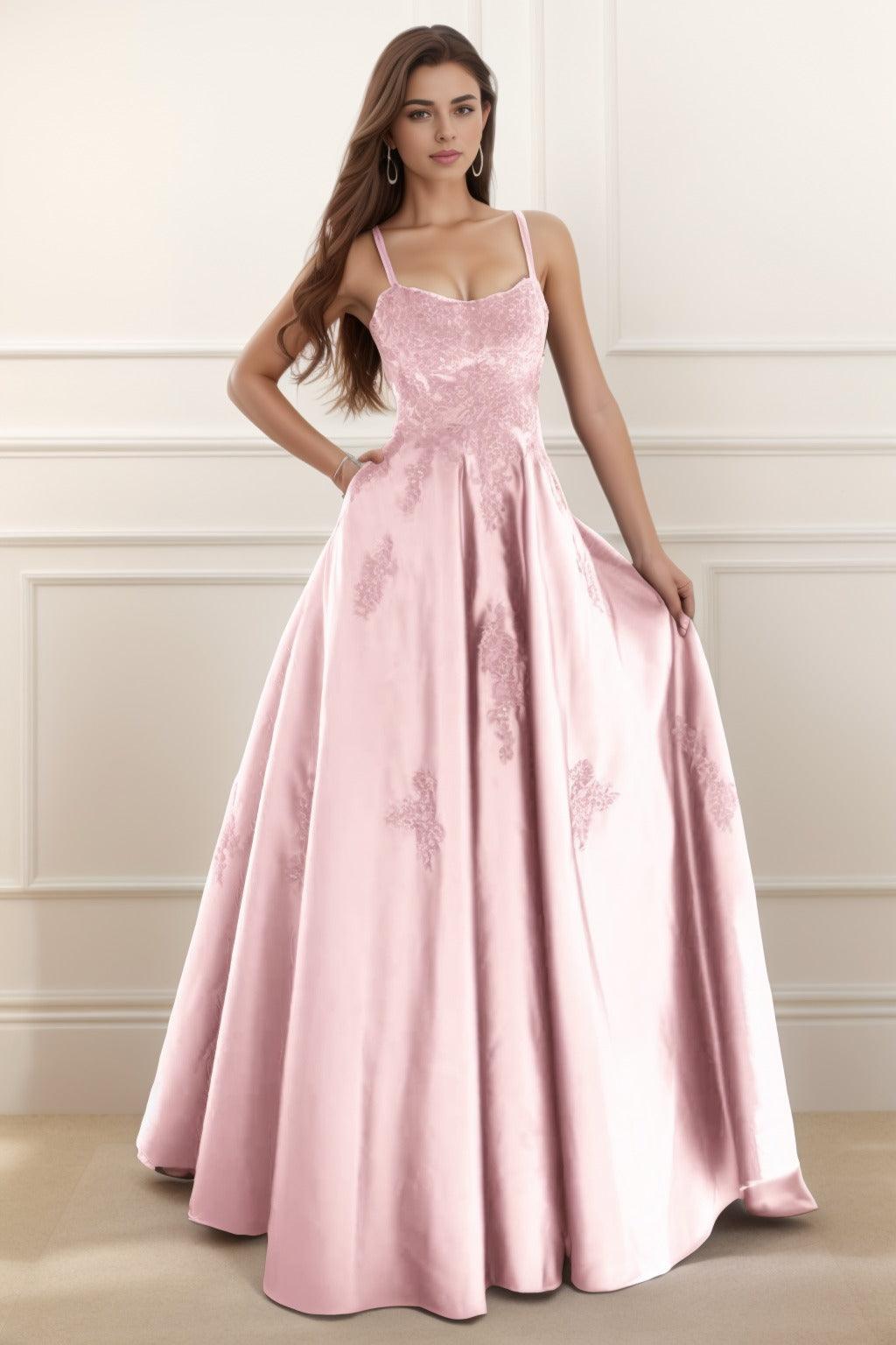A-Line Floor Length Satin Prom Dress CS0458 - COCOMELODY