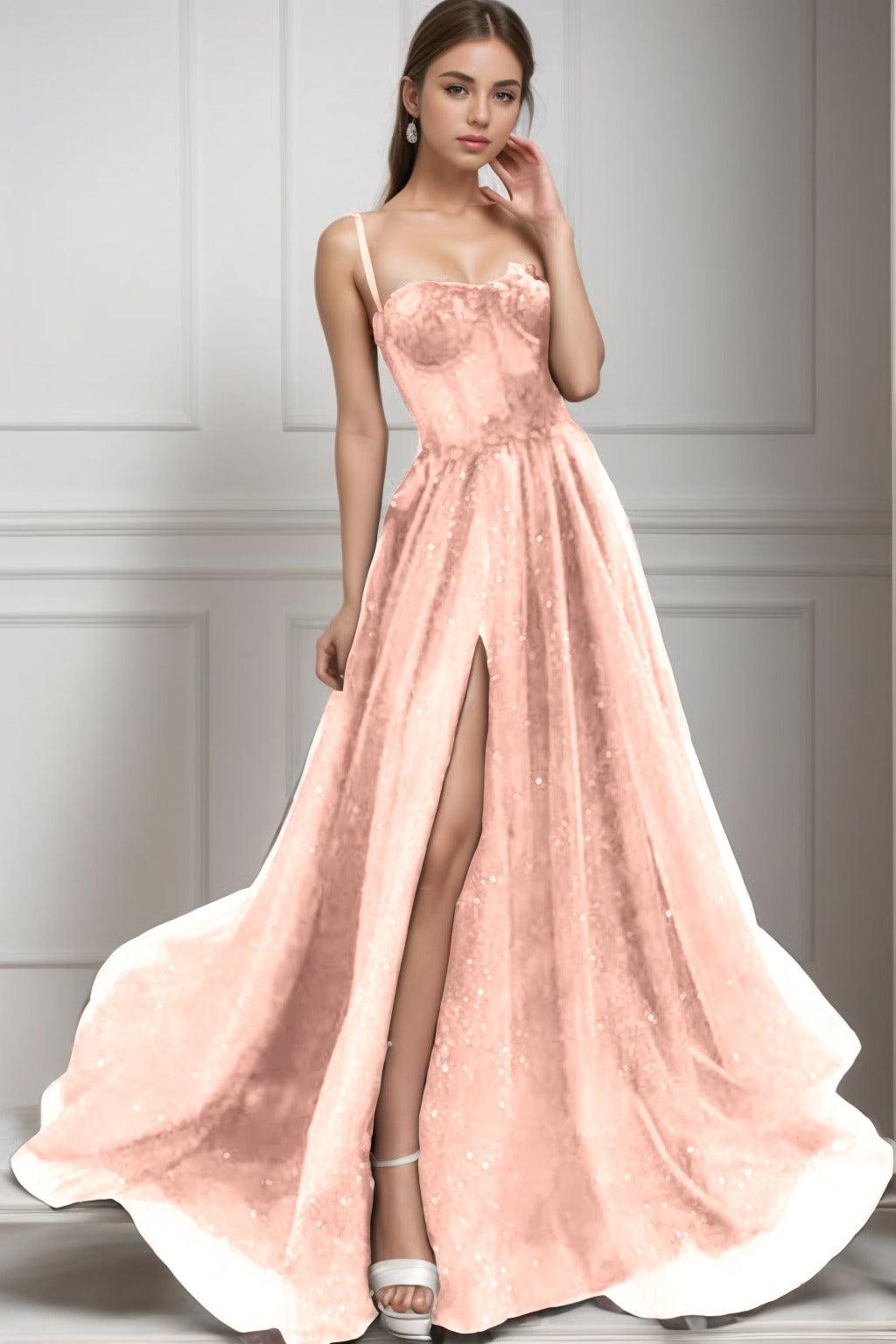 A-Line Sweep-Brush Train Tulle Prom Dress CS0439 - COCOMELODY