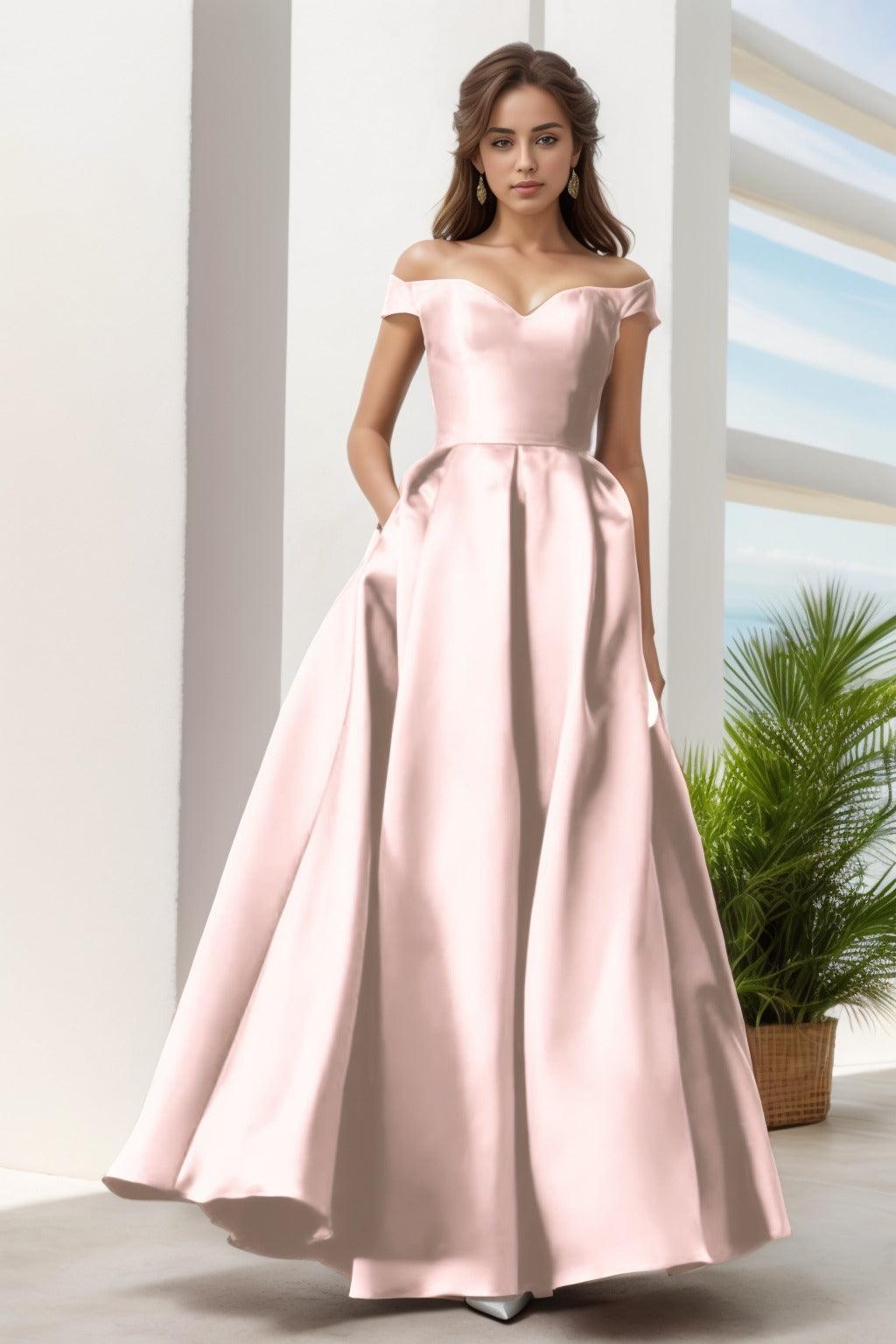 A-Line Floor Length Satin Prom Dress CS0408 - COCOMELODY