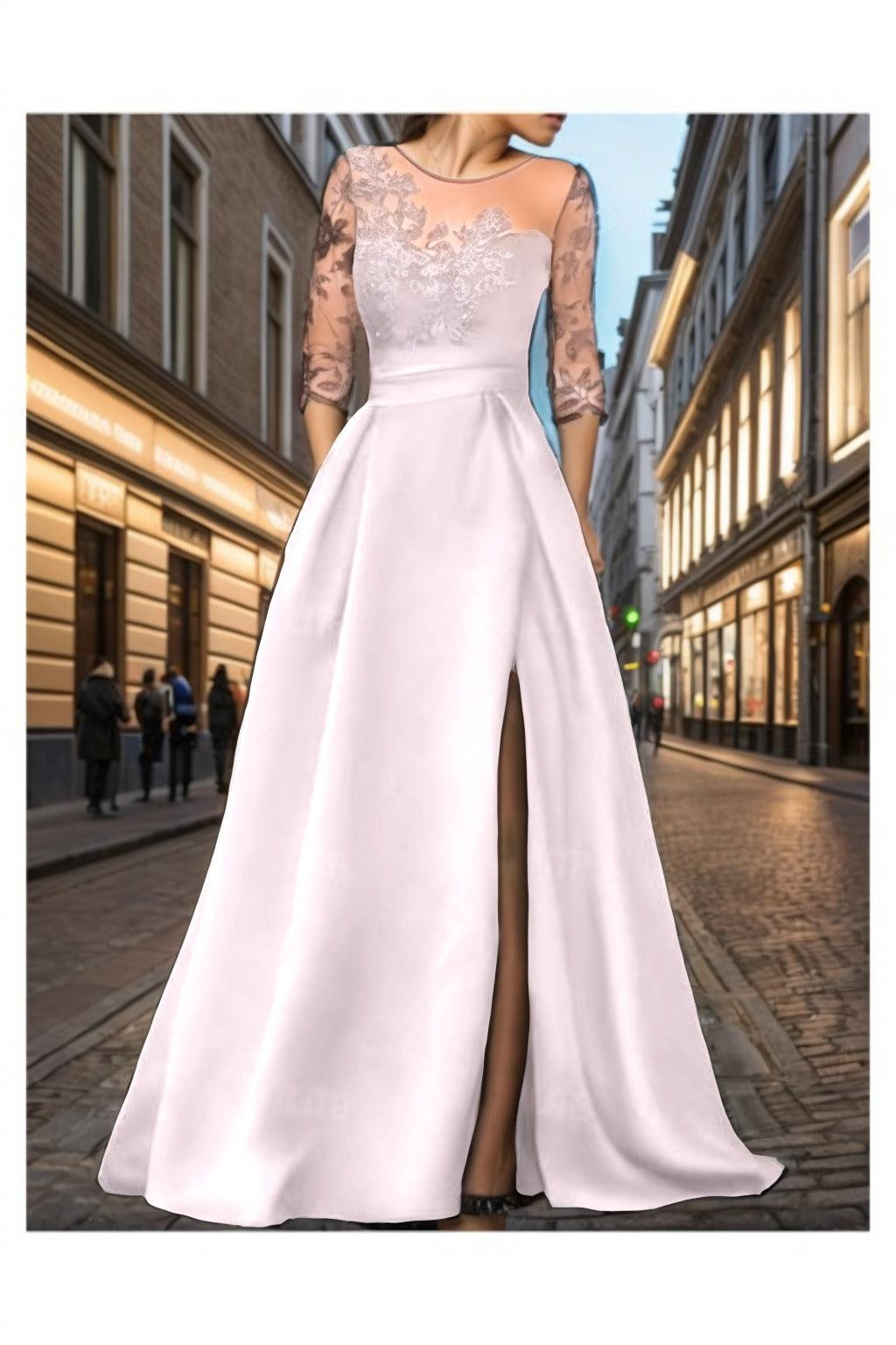 A-Line Sweep-Brush Train Silk-Like Prom Dress CS0456 - COCOMELODY