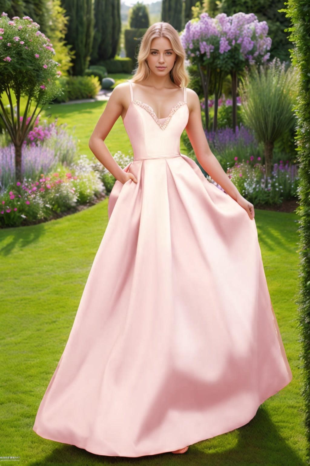 A-Line Floor Length Satin Prom Dress CS0451 - COCOMELODY