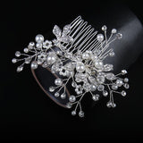 White hand alloy pin-comb Crystal tiara Bridal hair Comb Pearl tiara 628757223737 - COCOMELODY