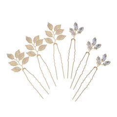 Alloy leaf simple updo hairpin high-grade rhinestone bridal wedding accessories 602380582728 - COCOMELODY