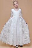 A-Line Scoop Neck Long Sleeve Lace Maxi Flower Girl Dresses 739220885327 - COCOMELODY
