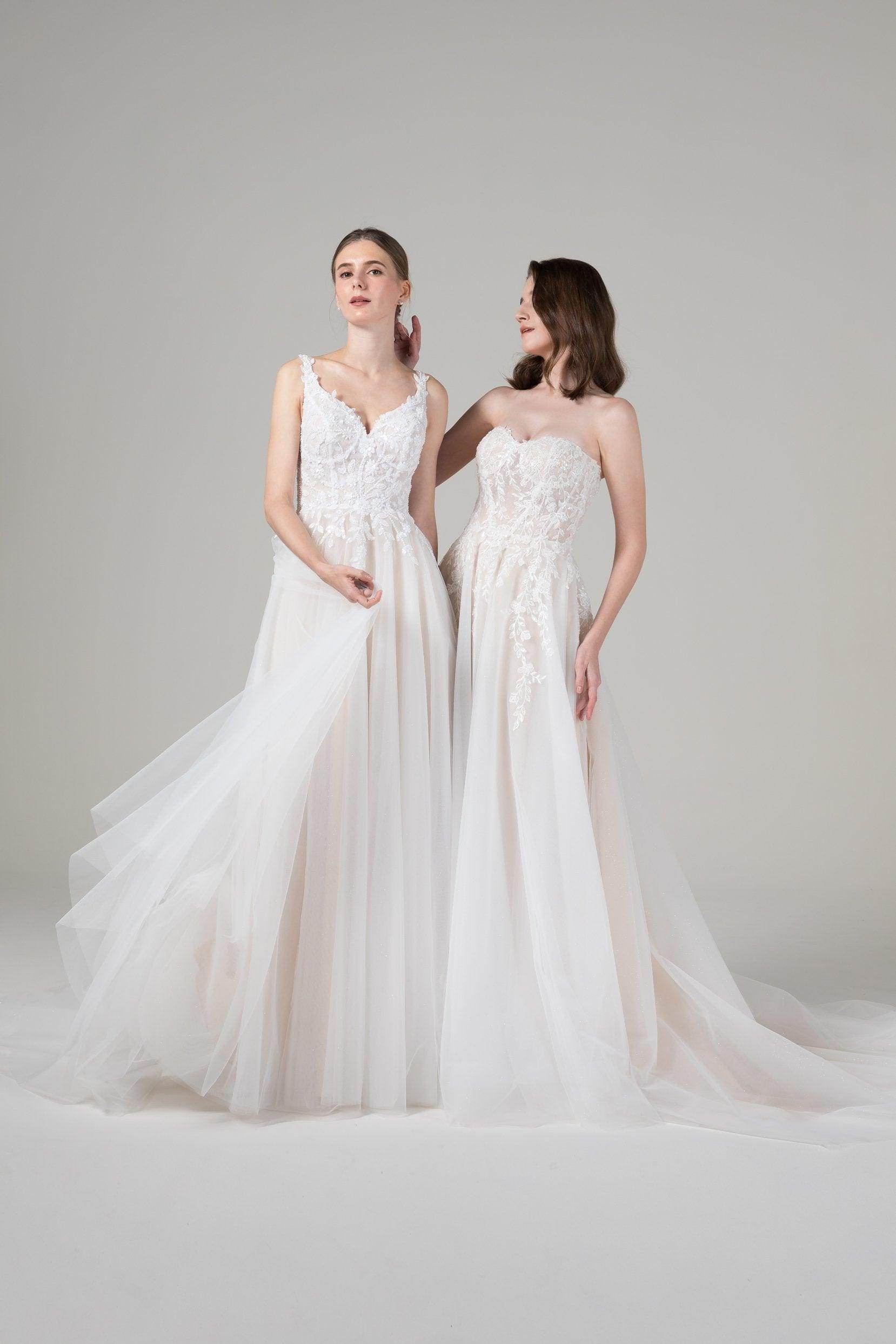 A-Line Court Train Tulle Lace Wedding Dress CW2584 - COCOMELODY